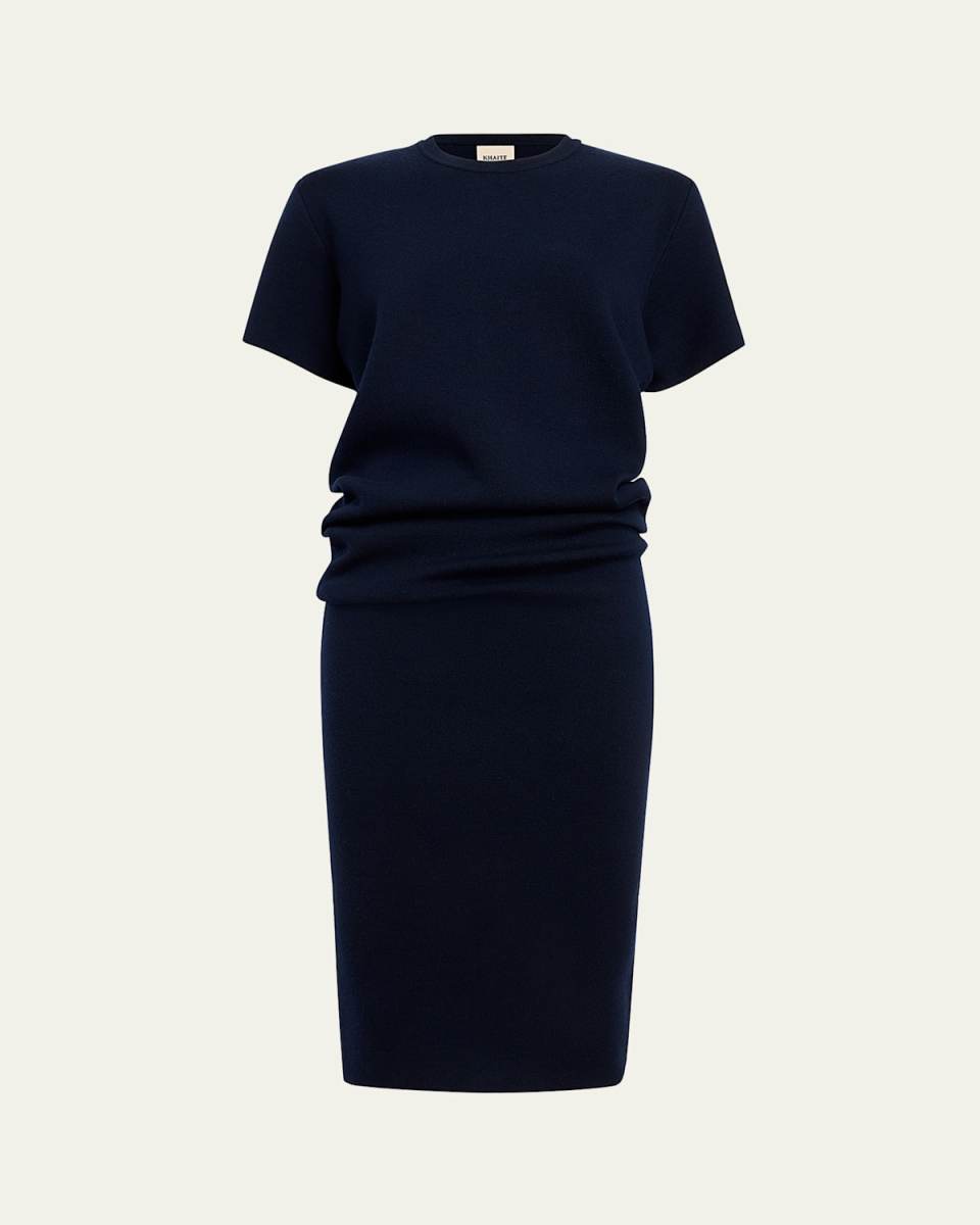 Callas Draped Short-Sleeve Midi Dress